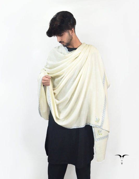 Off White Pashmina Shawl With Sozni 5679