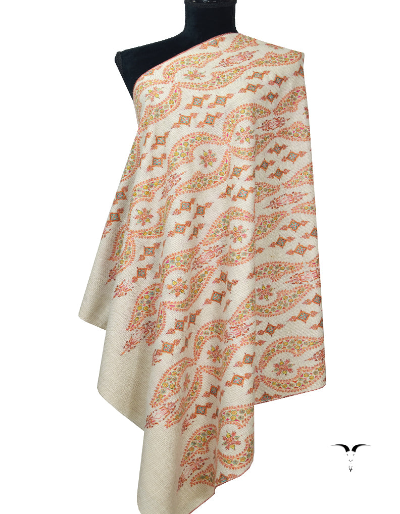 White Pashmina Shawl With Sozni Work 6815