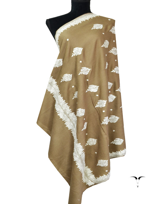 Dark Natural Tilla Embroidery Pashmina Shawl 7592