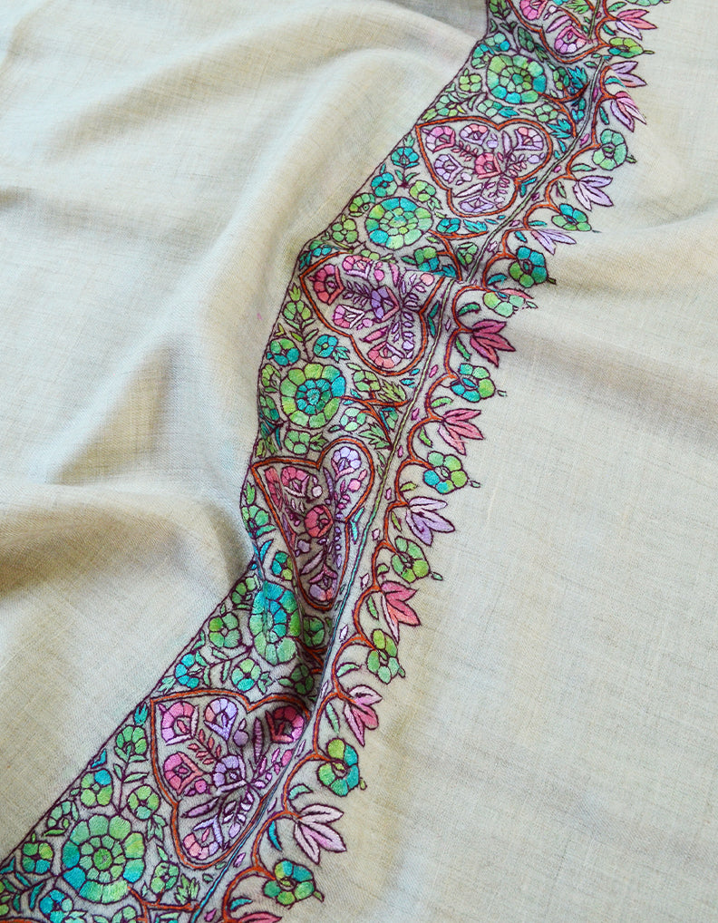 White Embroidery Pashmina Shawl 7614