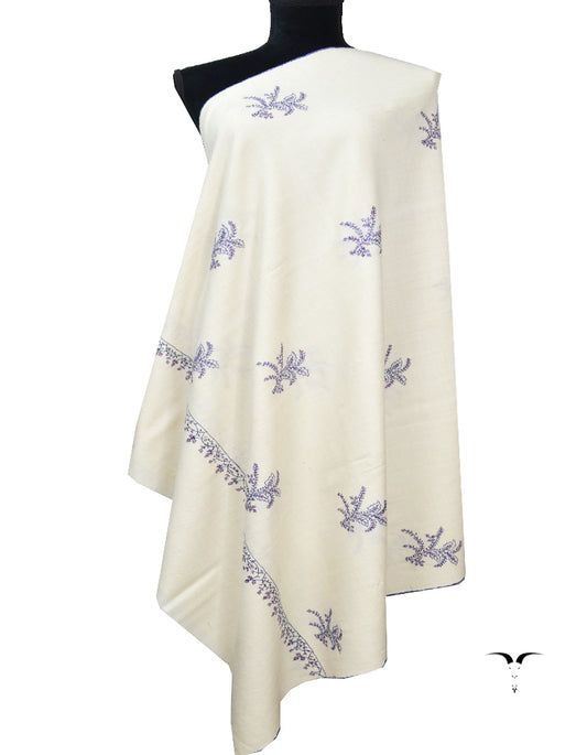 White Embroidery Pashmina Shawl 7701