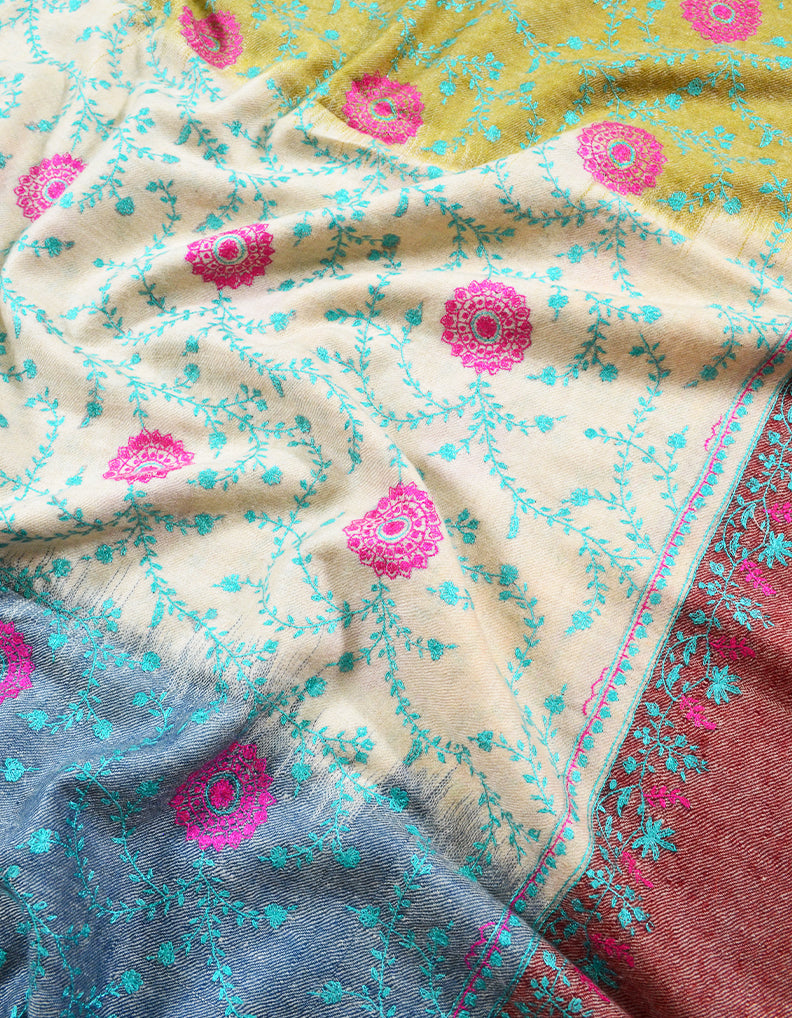 Tri-Colour Embroidery Pashmina Shawl 7713