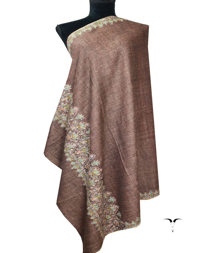 Maroon And Brown Reversible Embroidery Pashmina Shawl 7738