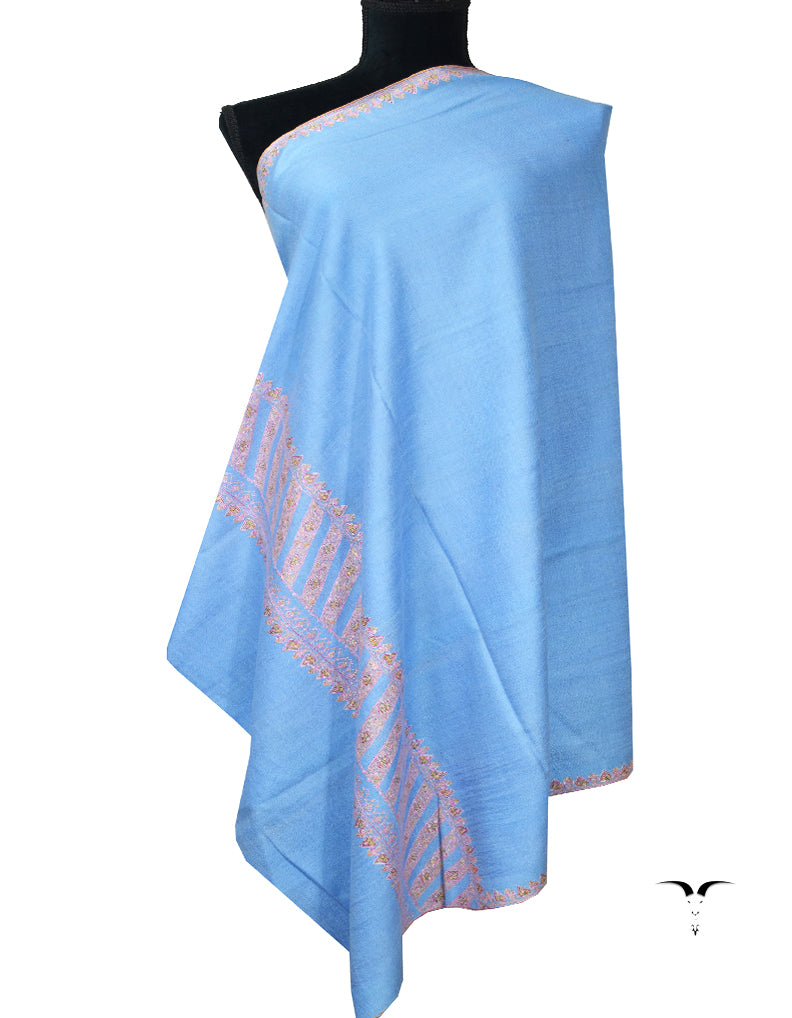 sky blue embroidery GI pashmina shawl 7872