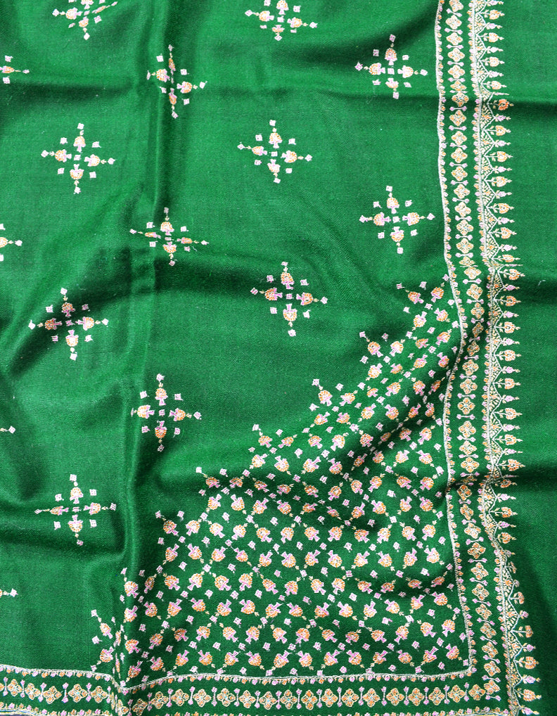 green embroidery GI pashmina shawl 7874