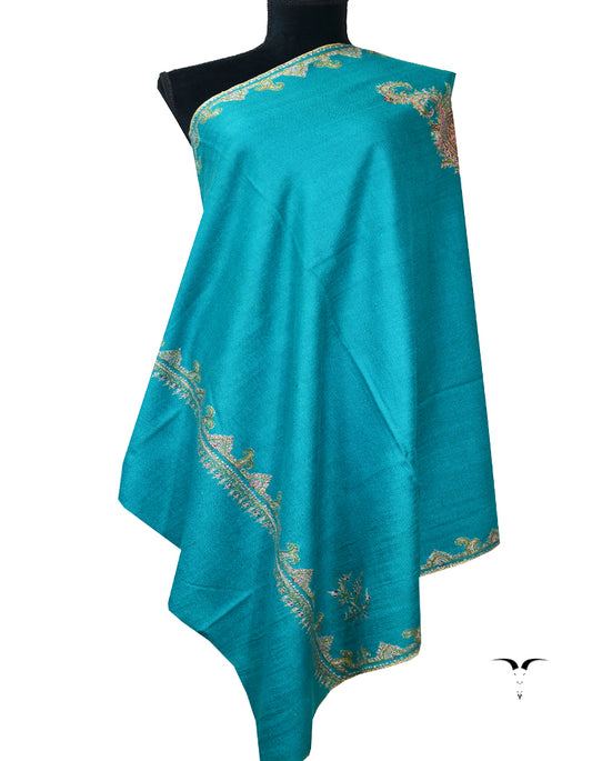 turquoise embroidery GI pashmina shawl 7879