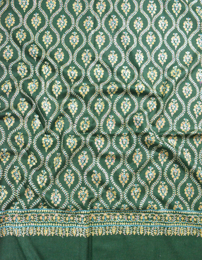 green jaali embroidery pashmina shawl 8071