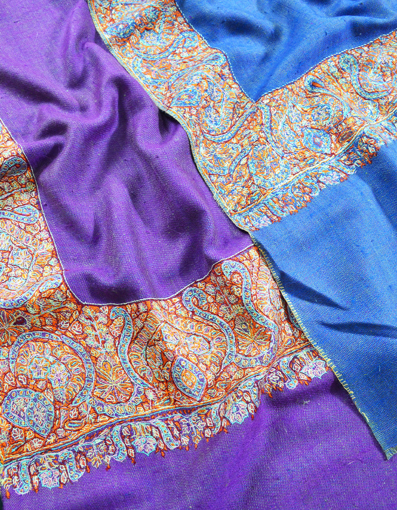 violet and blue reversible embroidery pashmina shawl 8111