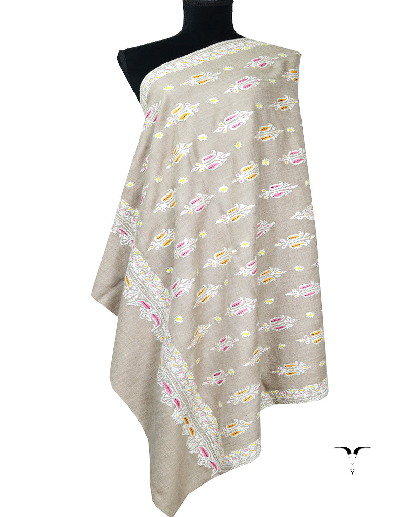 natural tilla embroidery pashmina shawl 8463