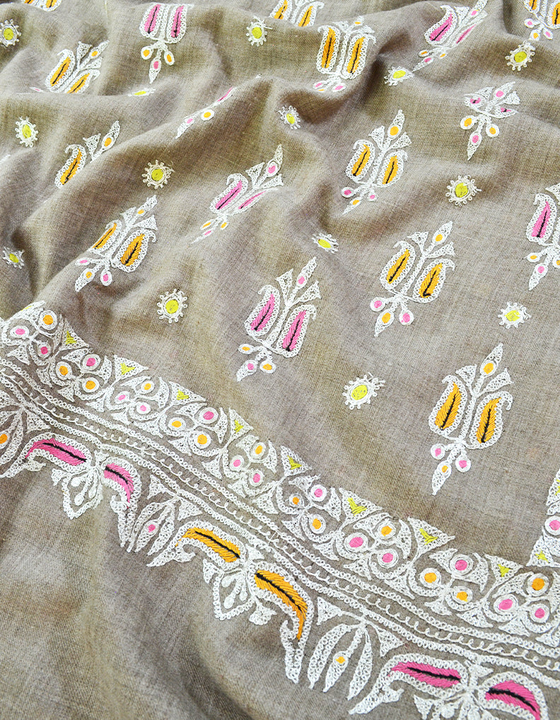 natural tilla embroidery pashmina shawl 8463