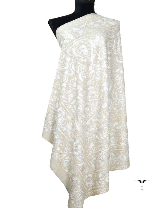 white kalamkari Pashmina shawl 8572 (Size M)