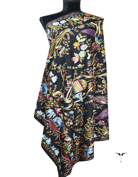 Black kalamkari Pashmina shawl 8573 (Size M)