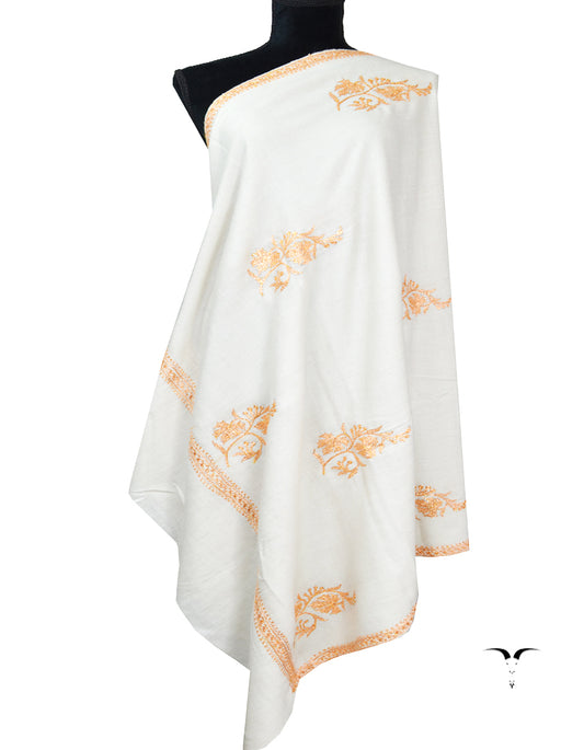 white tilla booti embroidery pashmina shawl 8576