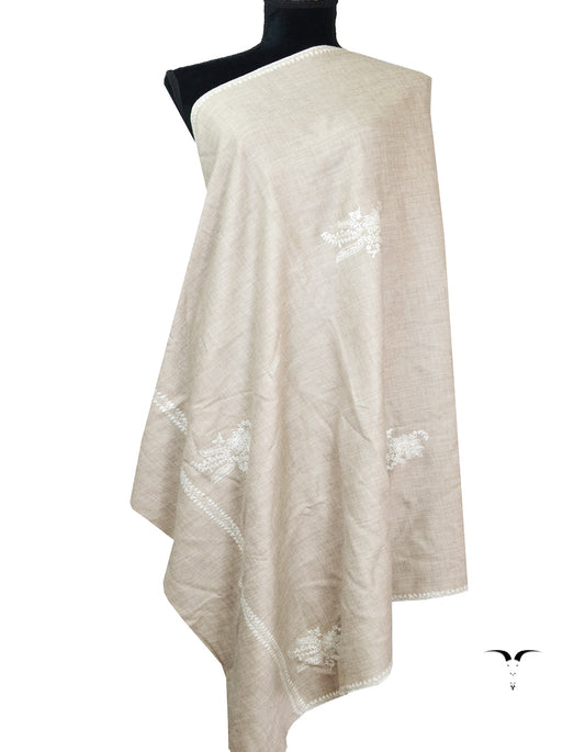 light natural booti embroidery pashmina shawl 8582