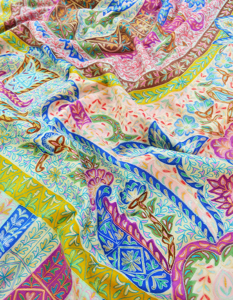 multi-coloured kalamkari Pashmina shawl 8633