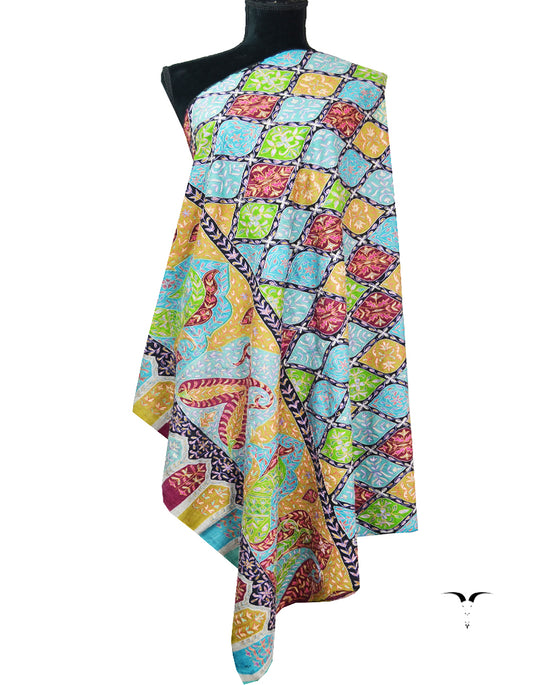 multi-coloured kalamkari Pashmina shawl 8635