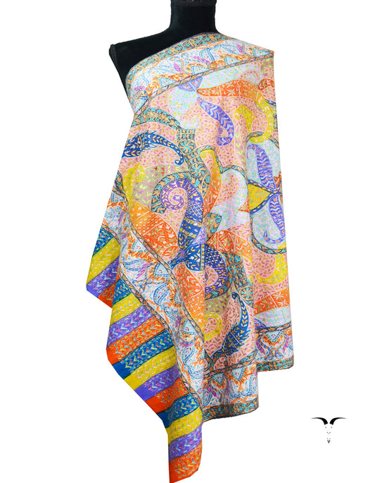 multi-coloured kalamkari Pashmina shawl 8636