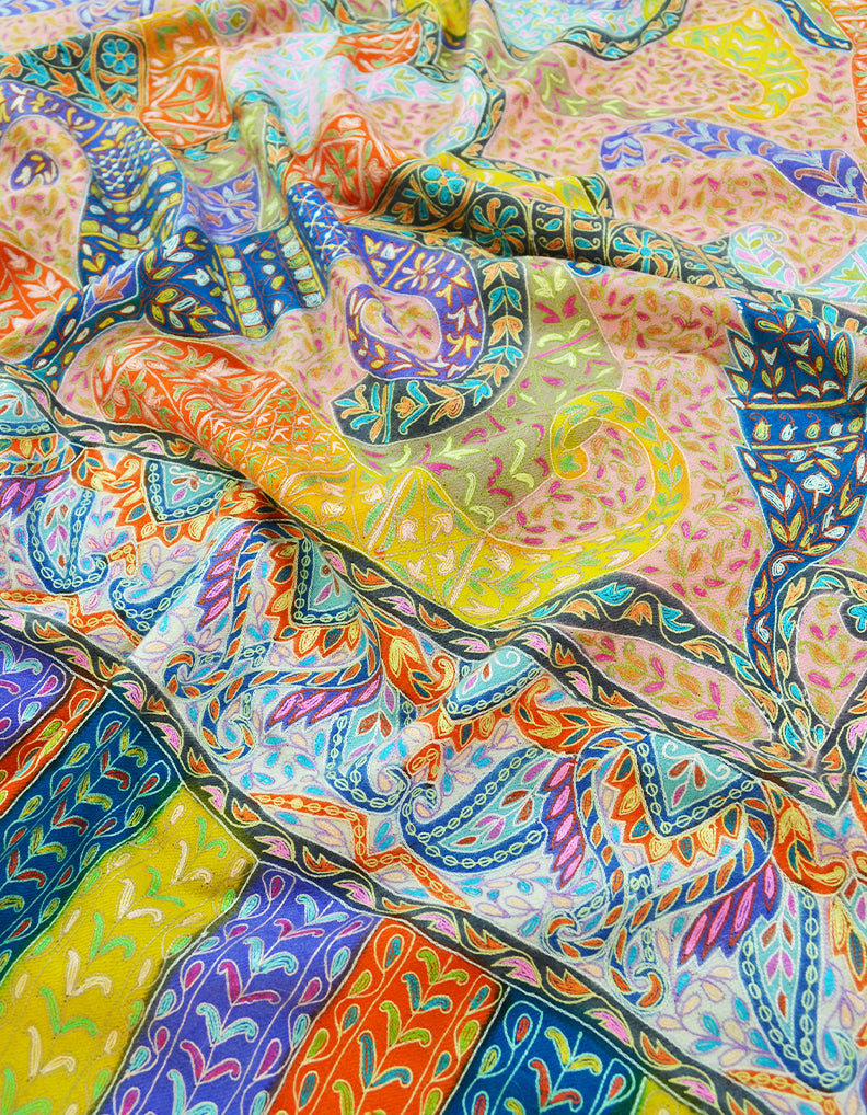 multi-coloured kalamkari Pashmina shawl 8636