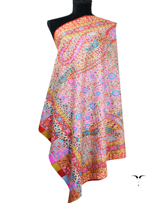 pink and red kalamkari Pashmina shawl 8637