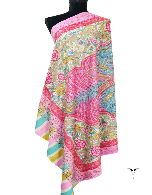 multi-coloured kalamkari Pashmina shawl 8638