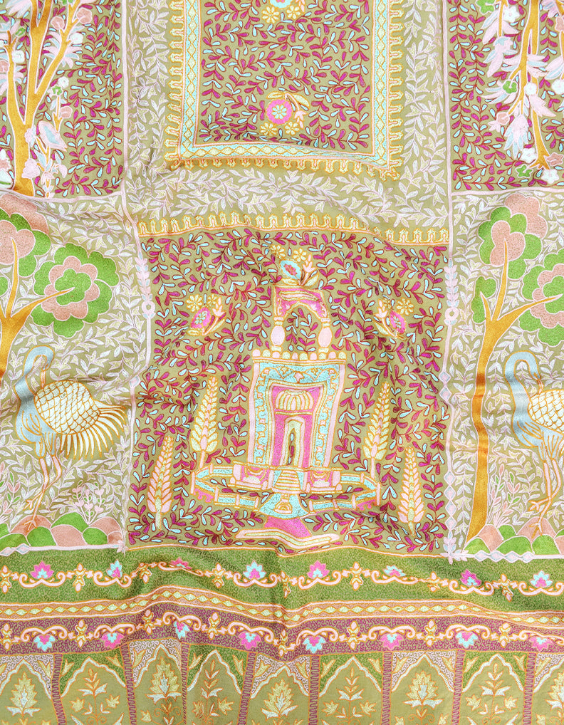 natural and green kalamkari Pashmina shawl 8639