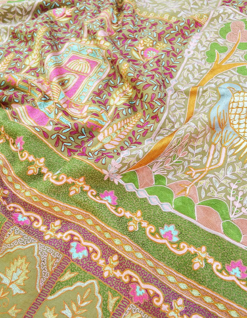 natural and green kalamkari Pashmina shawl 8639