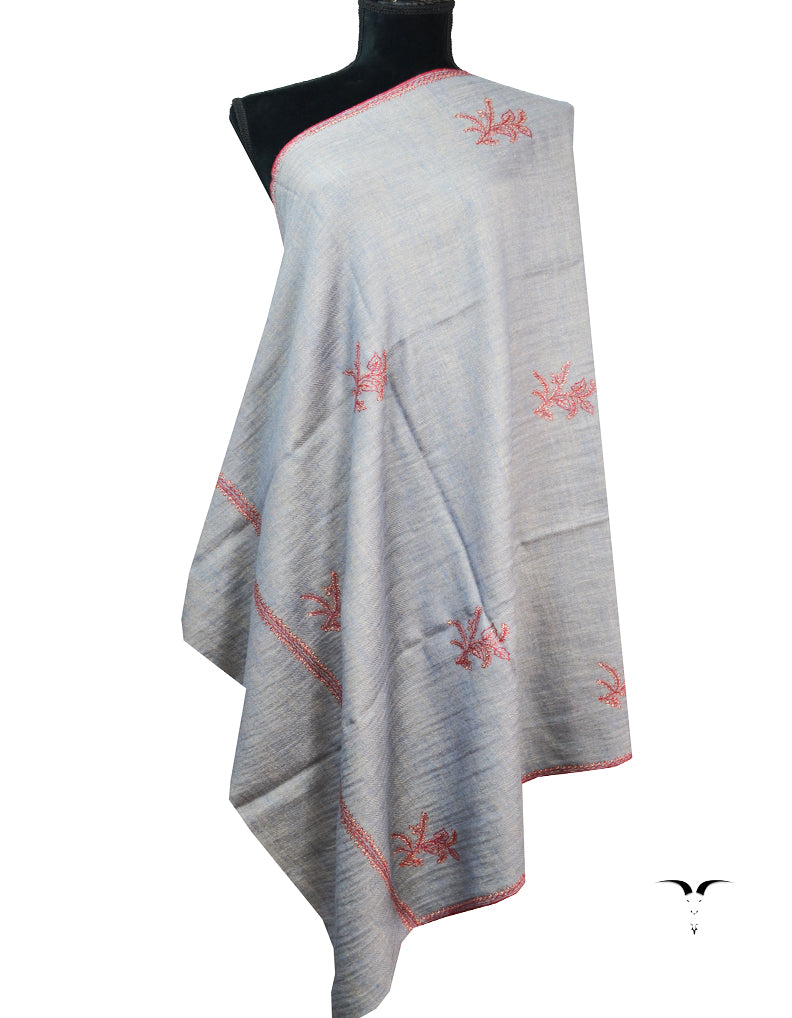 grey and golden reversible booti embroidery Pashmina shawl 8664