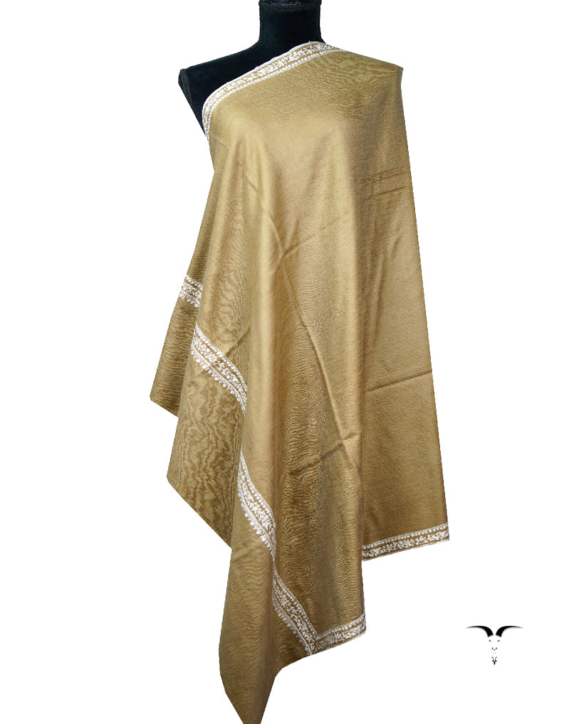 dark brownish natural embroidery Pashmina shawl 8677