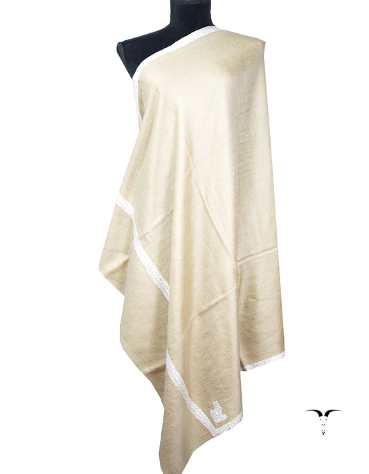 creamy natural embroidery Pashmina shawl 8690