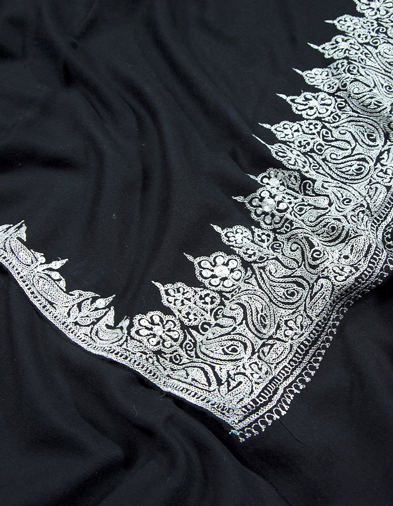 warm black tilla embroidery Pashmina shawl 8709