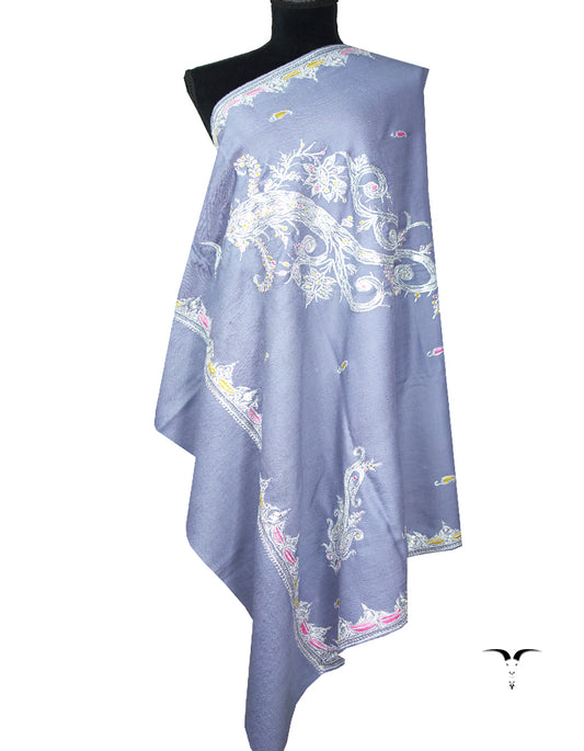 pigeon blue tilla embroidery Pashmina shawl 8710