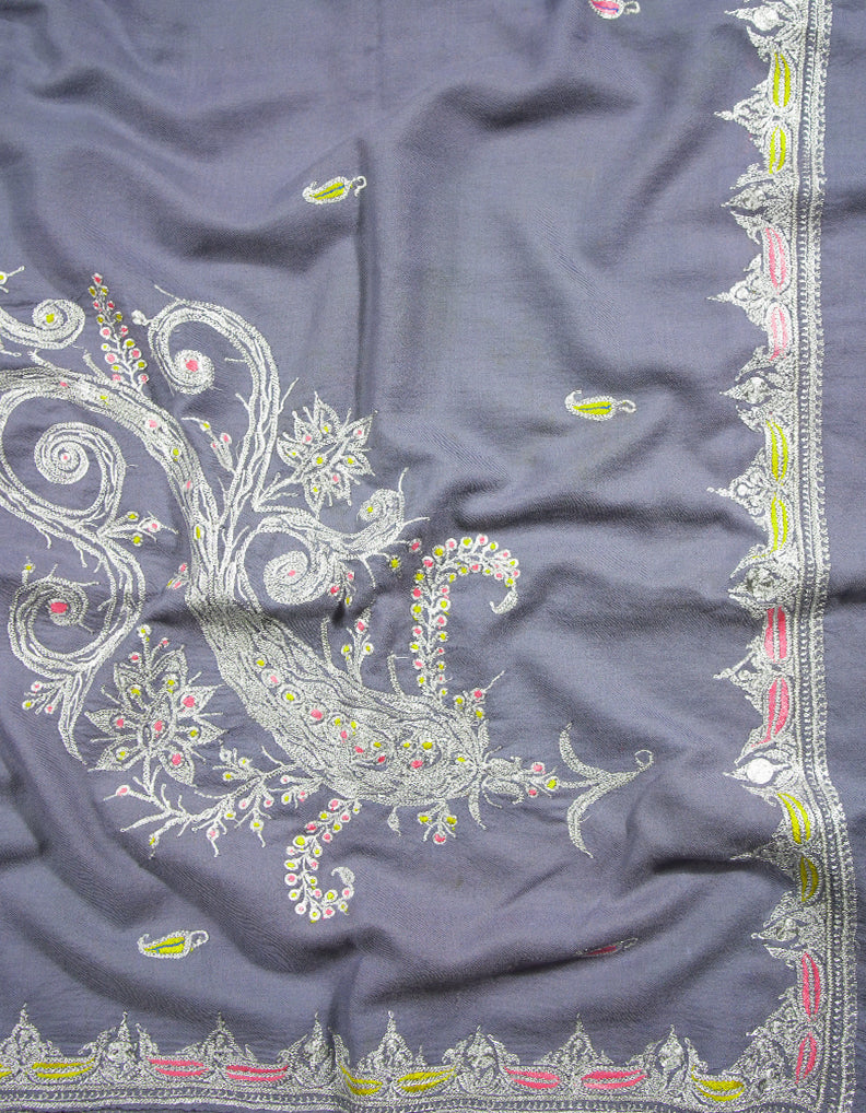 pigeon blue tilla embroidery Pashmina shawl 8710