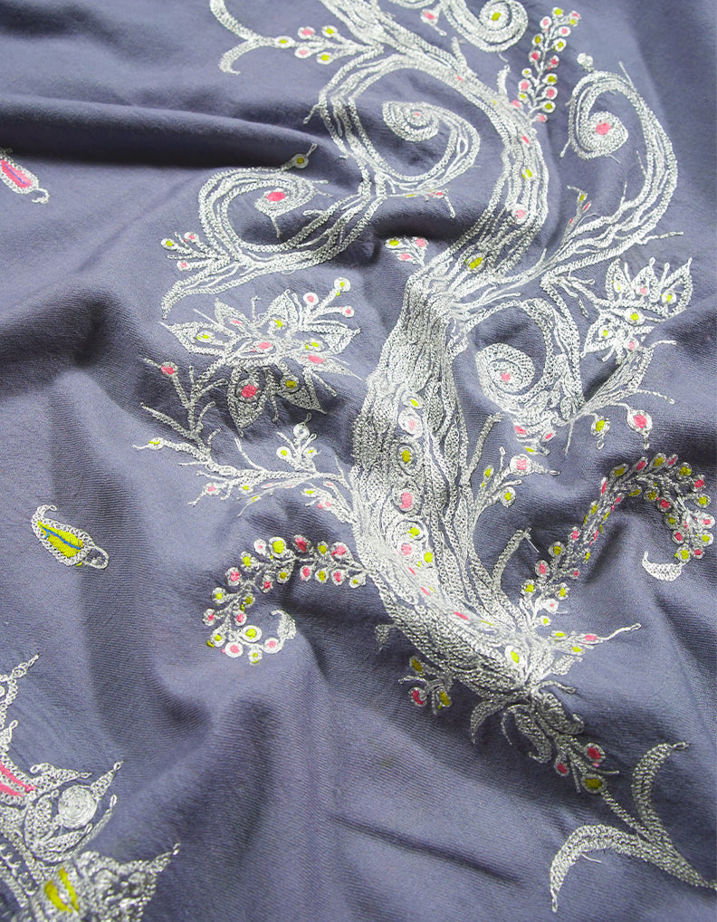 pigeon blue tilla embroidery Pashmina shawl 8710