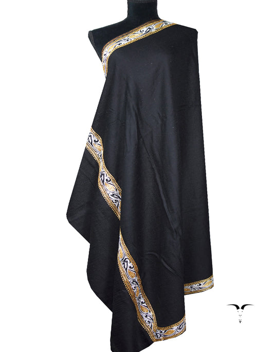 jet black tilla embroidery Pashmina shawl 8713