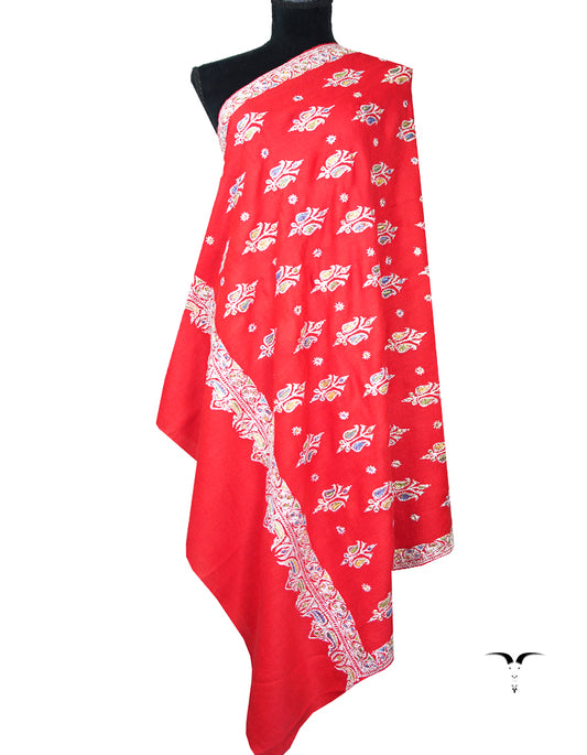 red tilla booti embroidery Pashmina shawl 8717