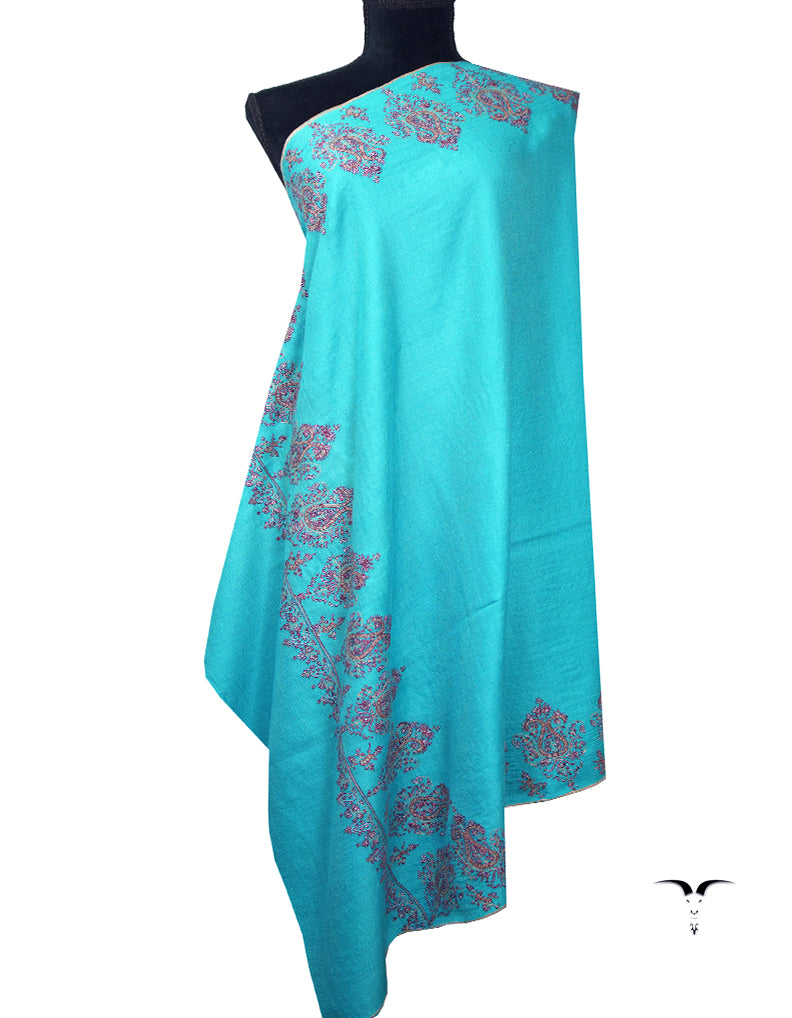 azure sky blue embroidery pashmina shawl 8728