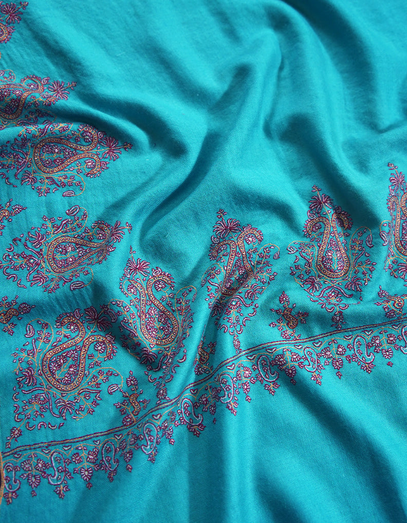 azure sky blue embroidery pashmina shawl 8728