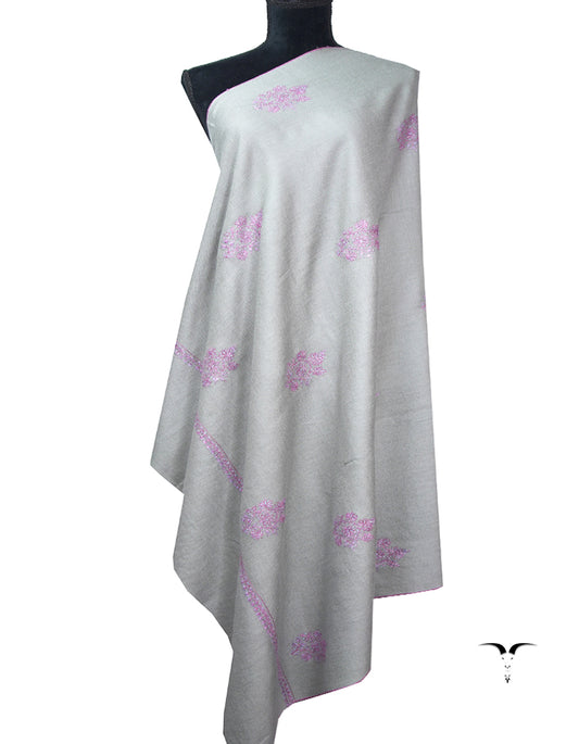 smoke gray booti embroidery pashmina shawl 8729