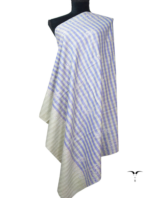 blue and sage striped embroidery pashmina shawl 8731