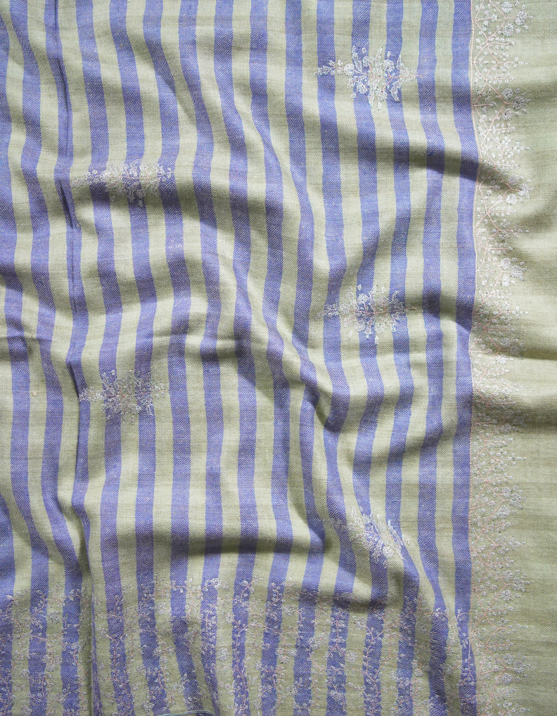 blue and sage striped embroidery pashmina shawl 8731