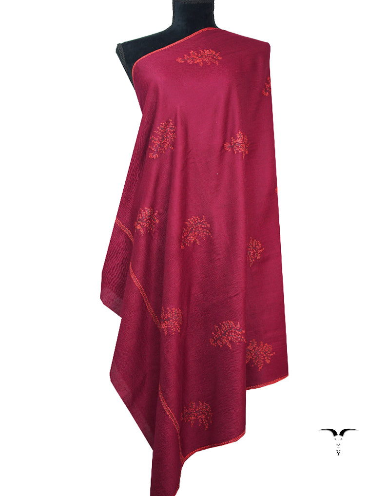 maroon booti embroidery pashmina shawl 8739