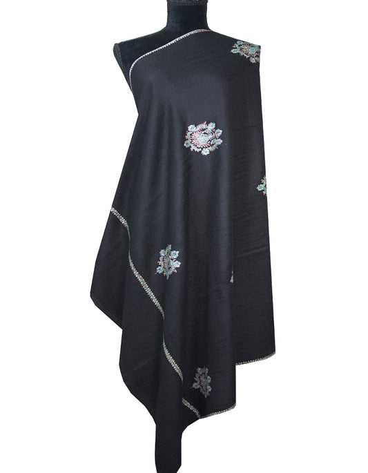 cold black booti embroidery pashmina shawl 8744