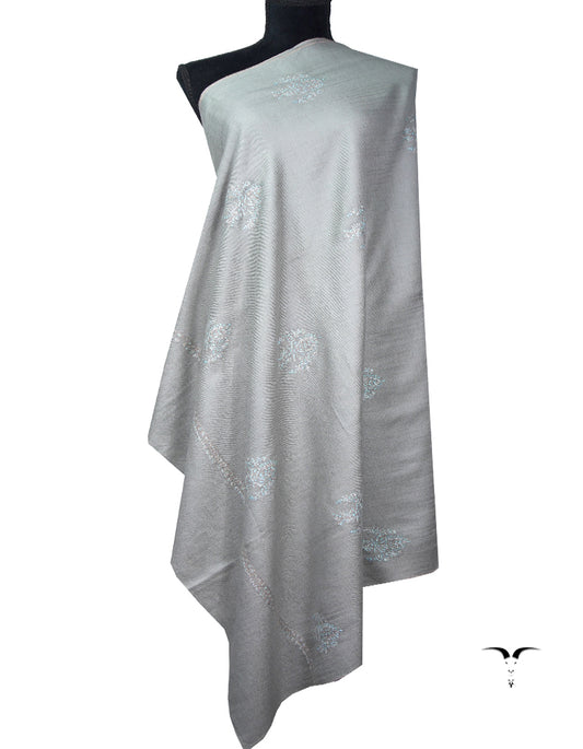 pewter gray booti embroidery pashmina shawl 8752