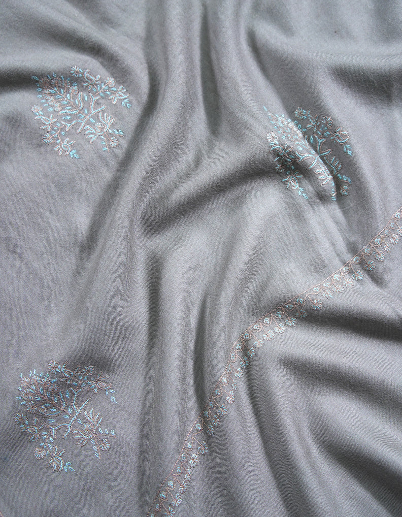 pewter gray booti embroidery pashmina shawl 8752