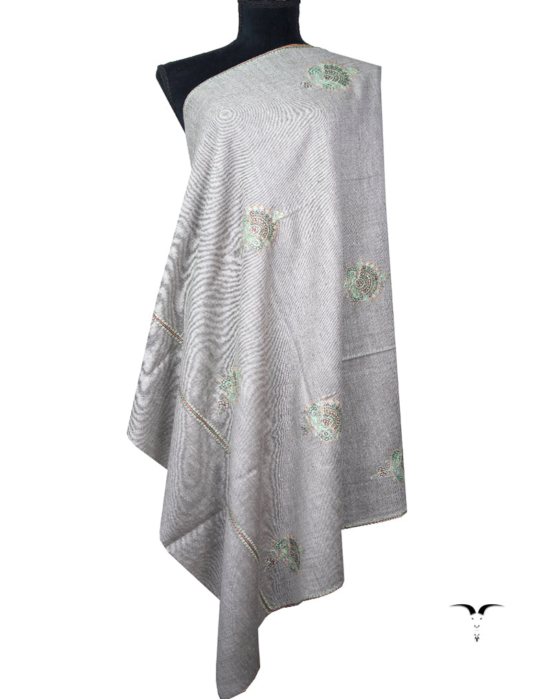 lava and pearl gray reversible embroidery pashmina shawl 8755