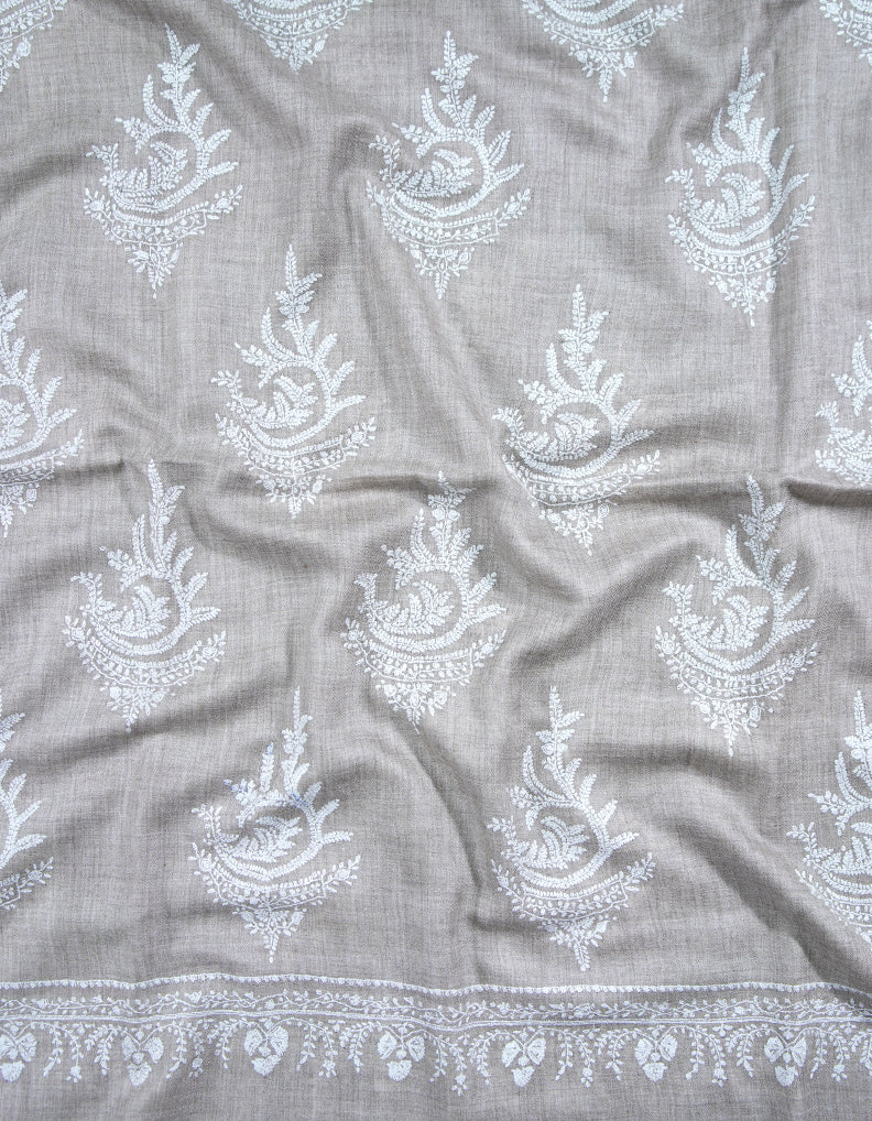 abalone natural gray booti embroidery pashmina shawl 8759