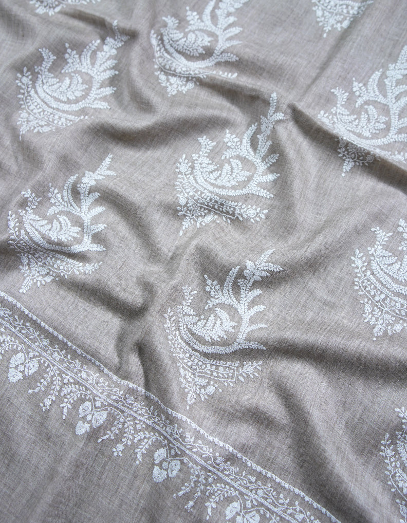 abalone natural gray booti embroidery pashmina shawl 8759