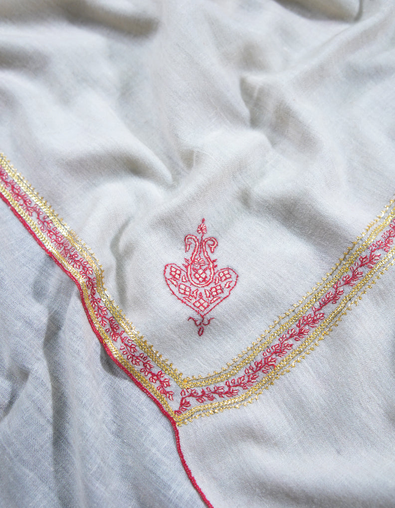 creamy white tilla embroidery pashmina shawl 8763