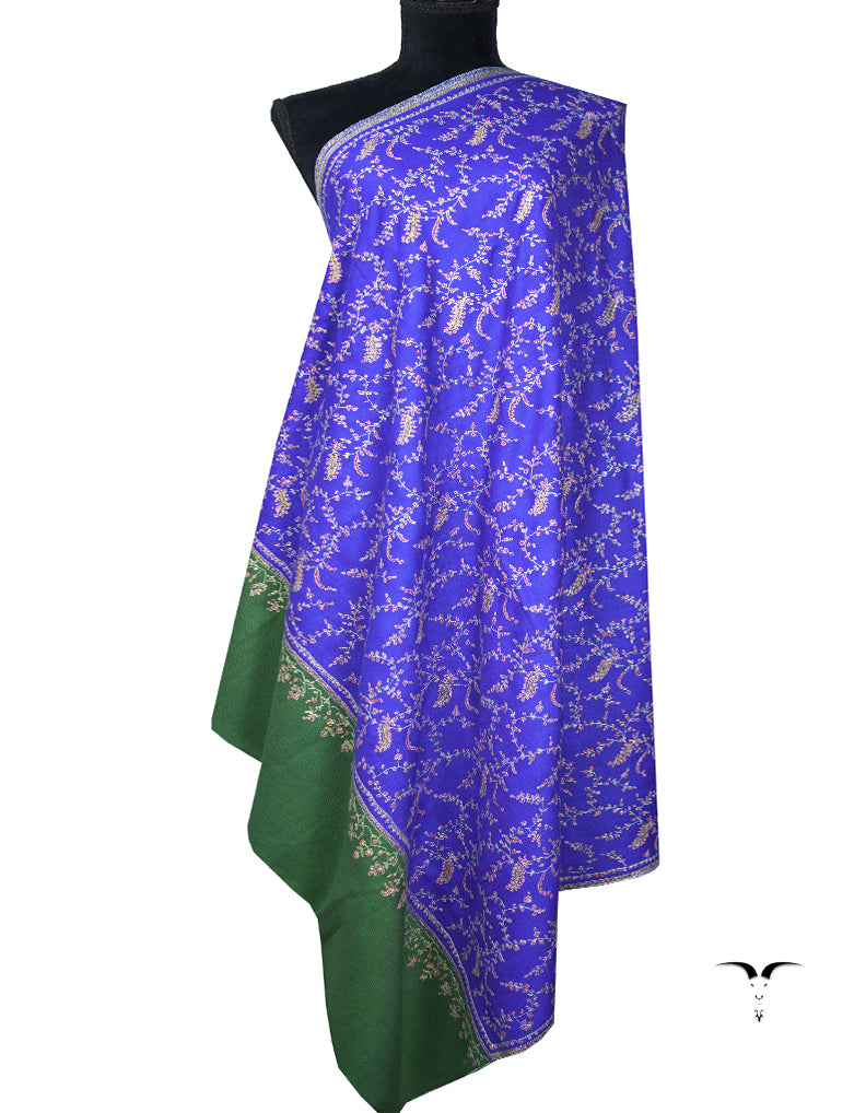 egyptian blue and green jaali embroidery pashmina shawl 8764