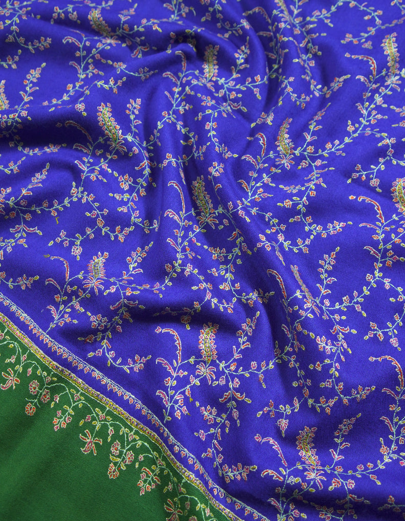 egyptian blue and green jaali embroidery pashmina shawl 8764